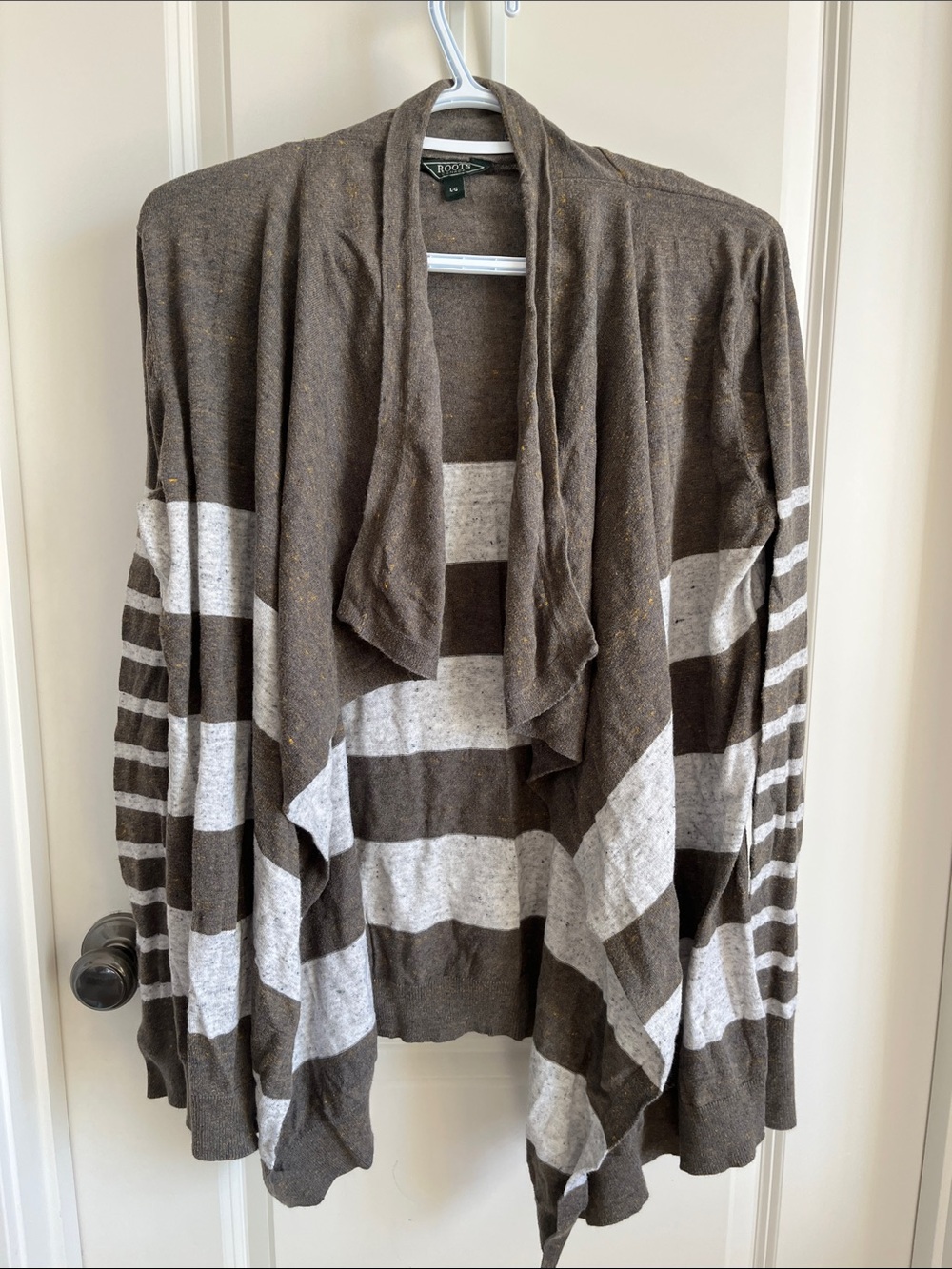 Roots Brown and Cream Striped Open-Front Cardigan